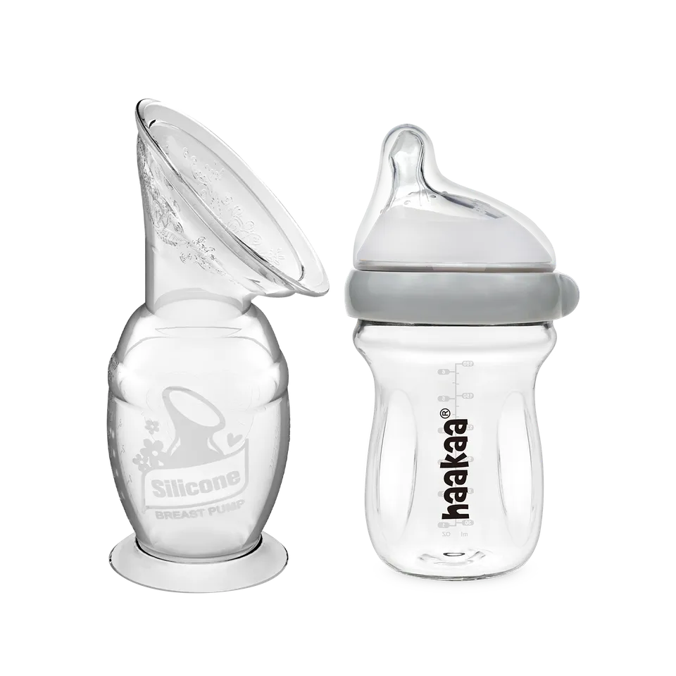 haakaa-generation-2-silikon-milchpumpe-150-ml-gen-3-glas-babyflasche-160-ml-komb image 1