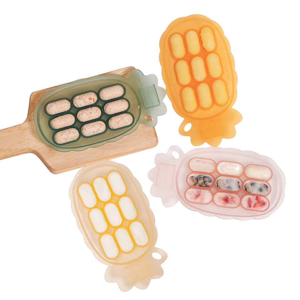 haakaa-pineapple-ananas-silikon-einfrier-tablett-mit-beschriftungsfach-muttermil image 1