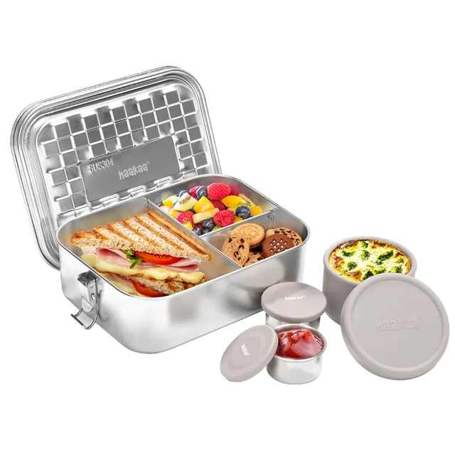 haakaa-edelstahl-lunchbox-mit-snack-beh-ltern-auslaufsichere-brotdose-mit-3-f-ch image 1