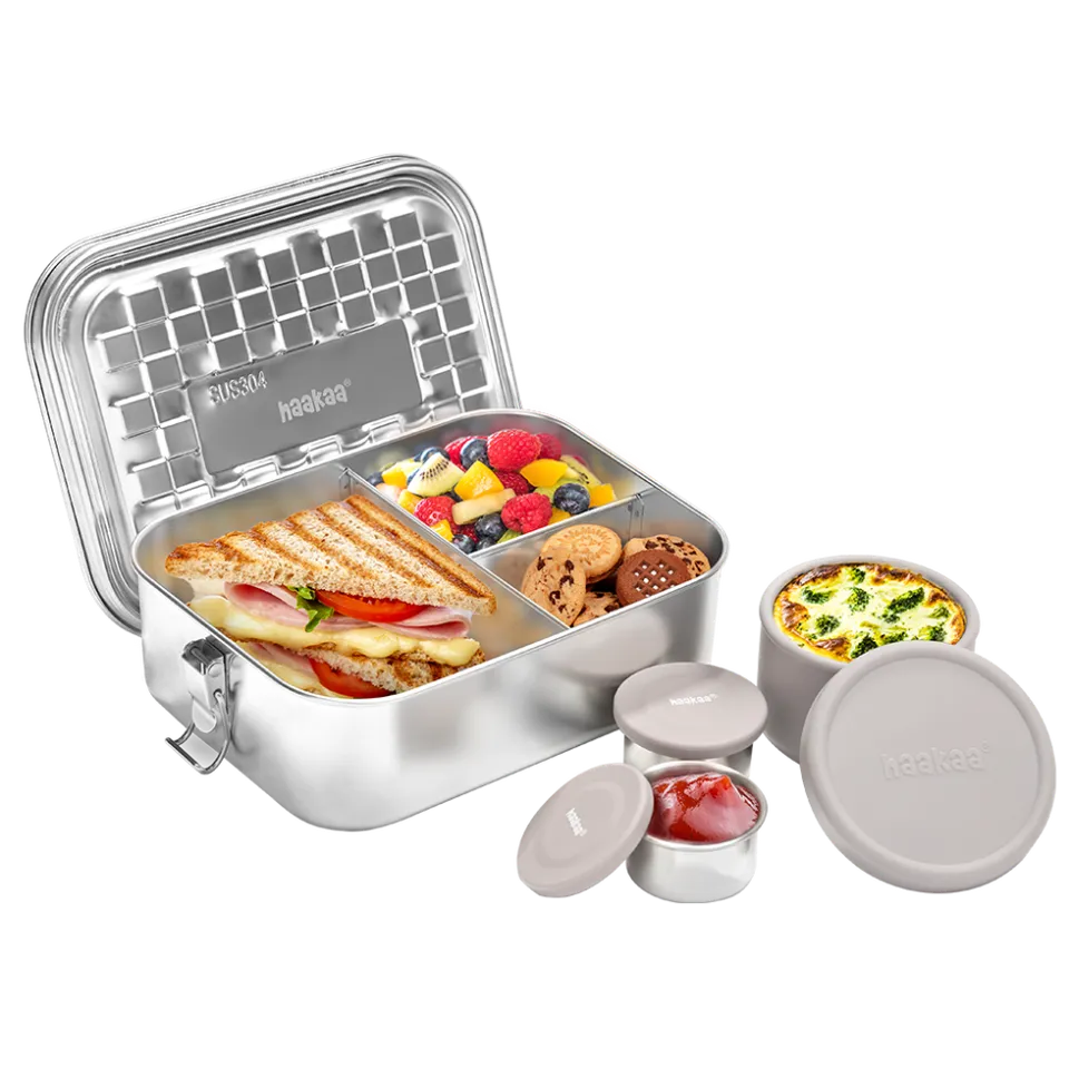 haakaa-edelstahl-lunchbox-mit-snack-beh-ltern-auslaufsichere-brotdose-mit-3-f-ch image 1