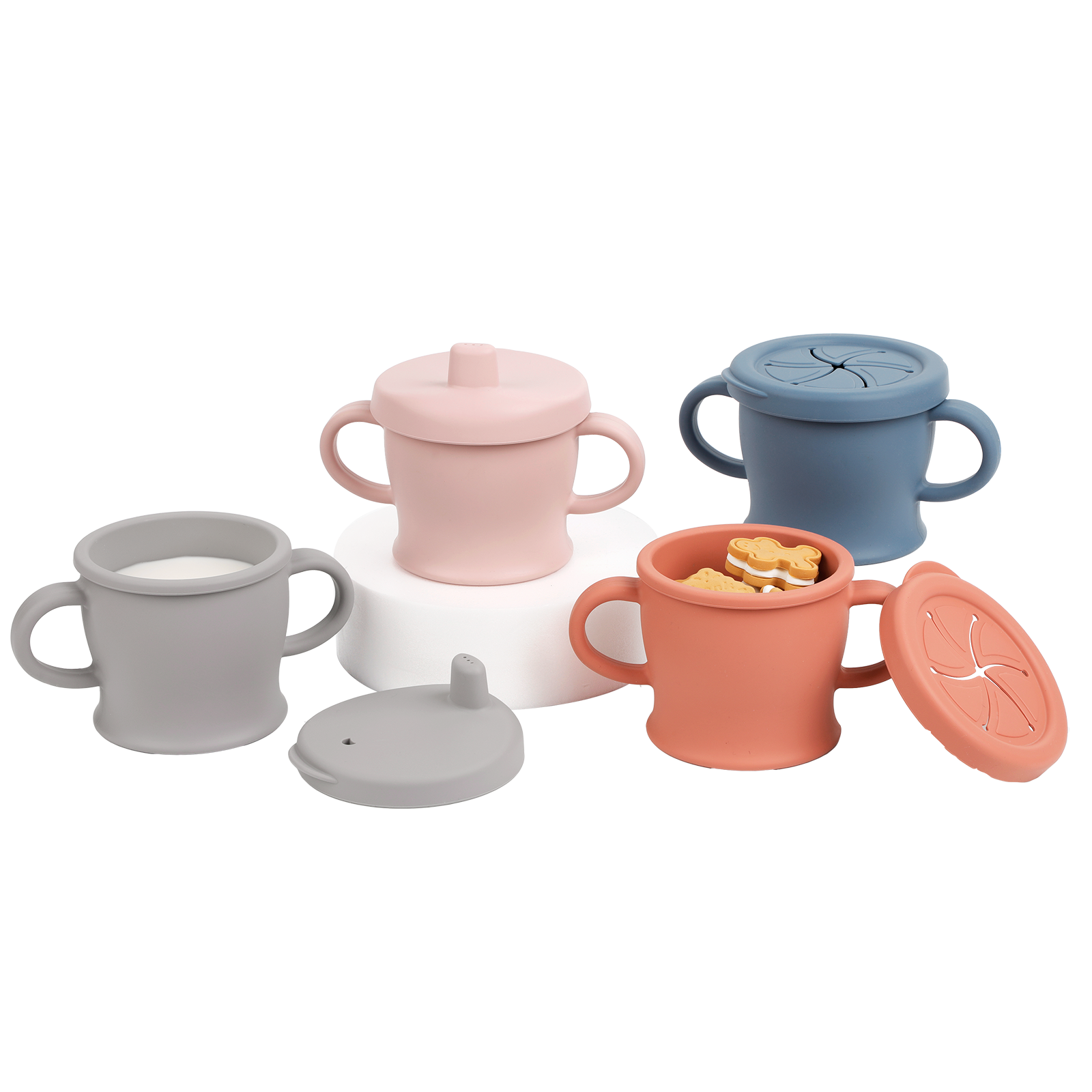haakaa-silicone-sip-n-snack-cup-silikon-becher-mit-2-wechseldeckeln-trinkbecher- image 1