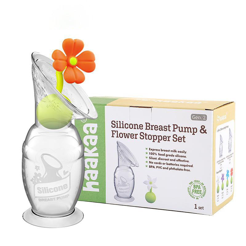 haakaa-generation-2-silikon-milchpumpe-150-ml-mit-blumen-stopper-geschenkset-aus image 4