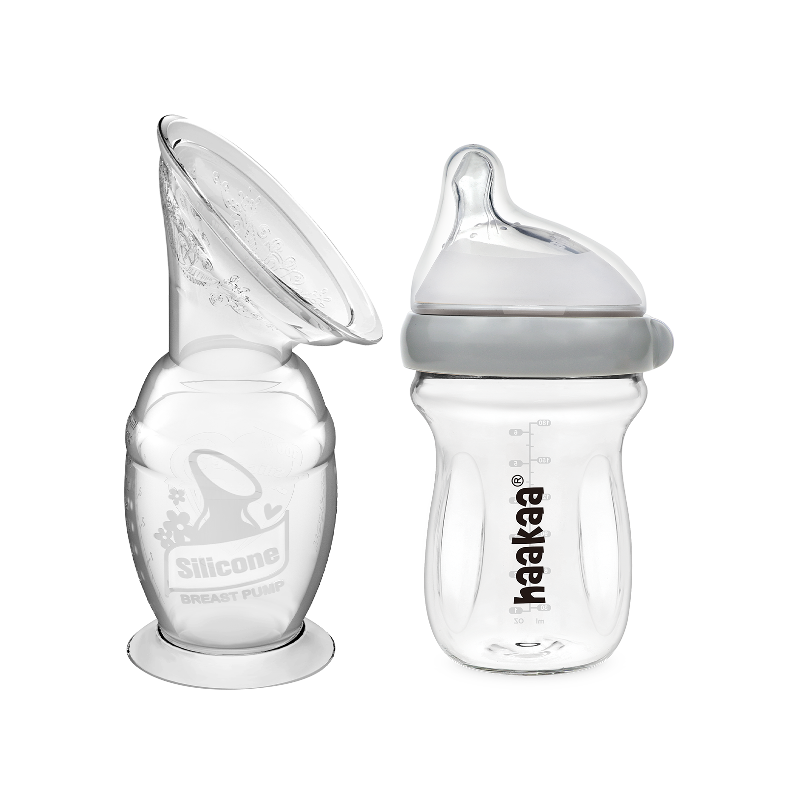 haakaa-generation-2-silikon-milchpumpe-150-ml-gen-3-glas-babyflasche-160-ml-komb image 1