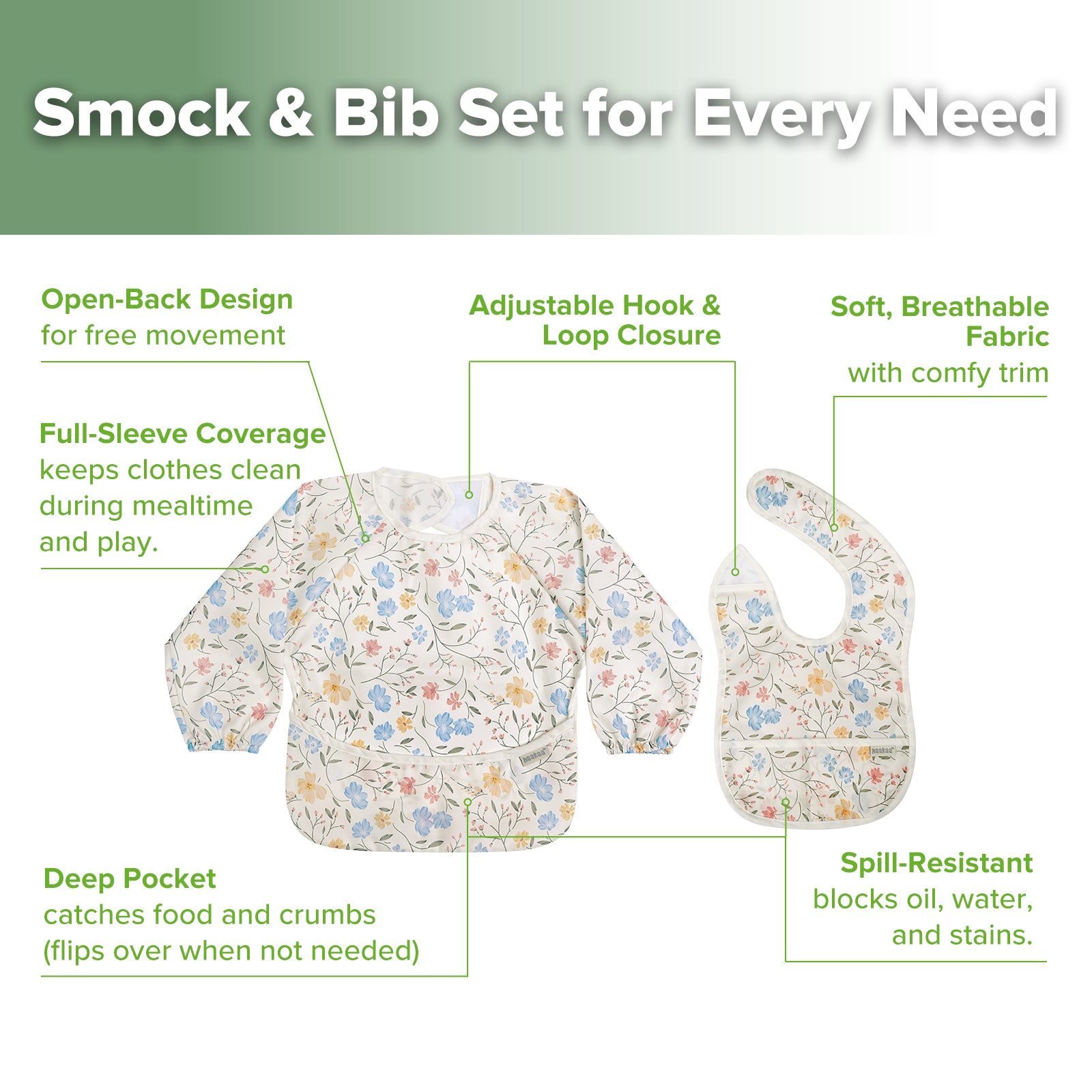 haakaa-mess-free-smock-bib-set-malerkittel-l-tzchen-set-mit-kr-melfangtasche image 5