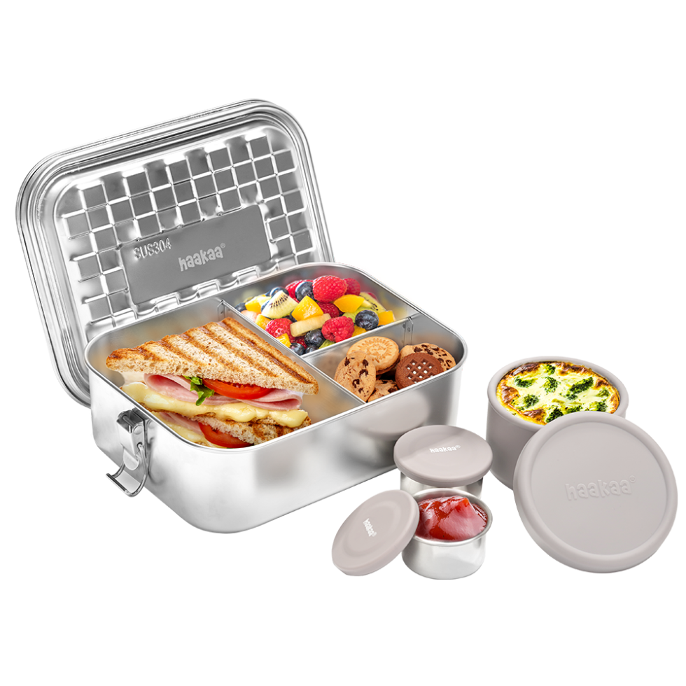 haakaa-edelstahl-lunchbox-mit-snack-beh-ltern-auslaufsichere-brotdose-mit-3-f-ch image 1