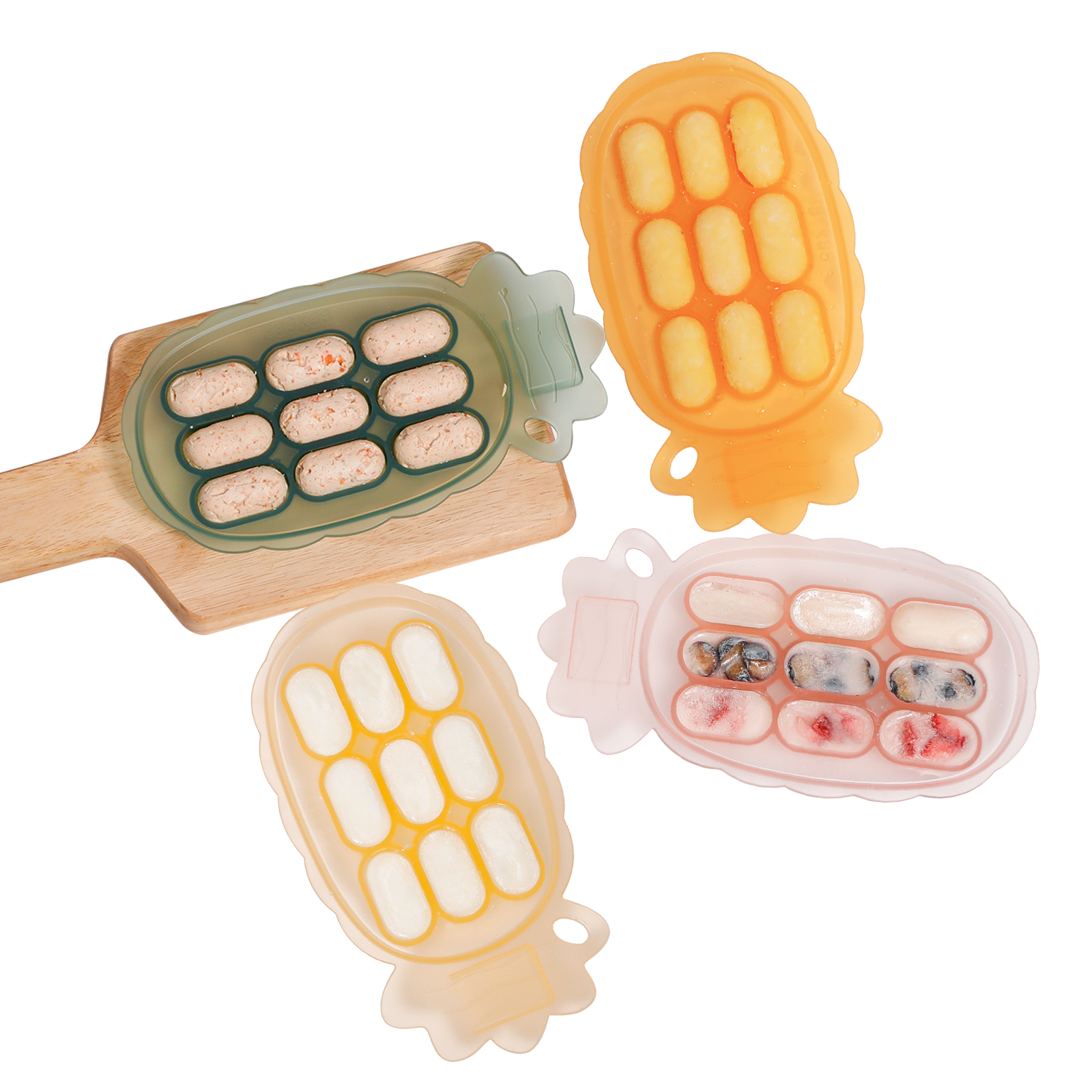 haakaa-pineapple-ananas-silikon-einfrier-tablett-mit-beschriftungsfach-muttermil image 1
